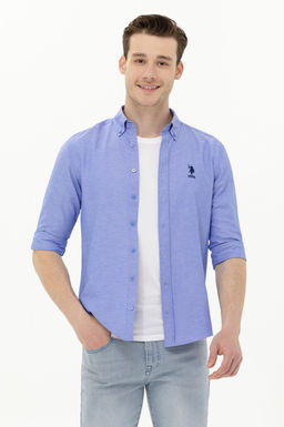 Мужская синяя базовая рубашка с длинным рукавом Неожиданная скидка в корзине