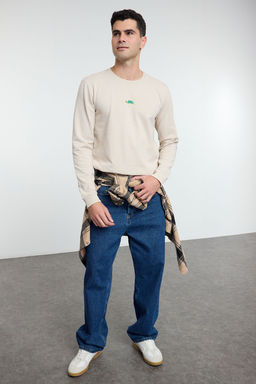TRENDYOL MAN Tas Regular/Normal Kesim Bisiklet Yaka Etamin Hayvan Nak?sl? Sweatshirt TMNAW25SW00158