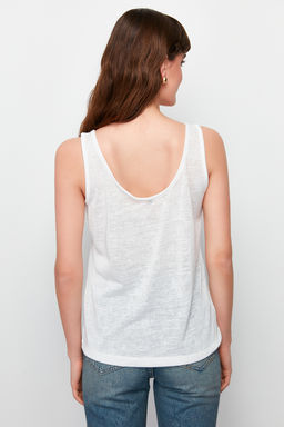 Ekru Relaxed/Rahat Kal?p Havuz Yaka S?rt Detayl? Orme Bluz TWOSS24BZ00451