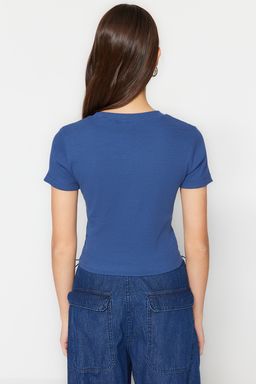 Trendyolmilla Beyaz Biye Detayl? Bisiklet Yaka Crop Fitilli Esnek Orme Bluz TWOAW21BZ0638 фото 28