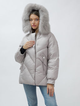 Полупальто женское зимние с мехом песец люкс класса серого цвета 6227Sr - Mtforce фото 7