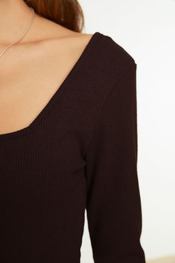 TRENDYOLMILLA Siyah Kare Yaka Uzun Kollu Fitilli Esnek C?tc?tl? Orme Body TWOAW21BD0022  фото 12