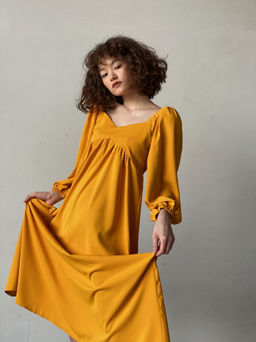 Платье-миди с пышными рукавами в цвете манго - Martichelli фото 45