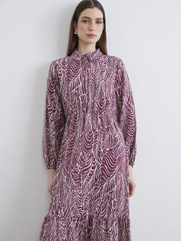 G?mlek Yaka Desenli Belden Oturtmal? Elbise