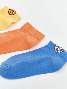 Bask?l? Erkek Bebek Patik ?orap 5li