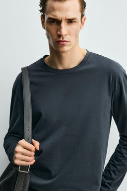 CAMISETA MERCERIZADA MANGA LARGA / Gris oscuro - Zara фото 6