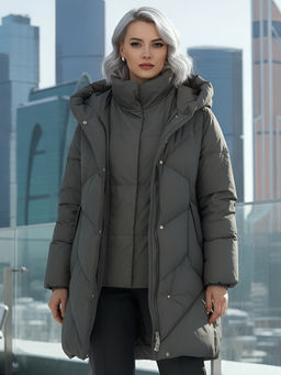 Пальто двубортная зимнее утепленное женское зеленого цвета 7732Z - Visdeer фото 21