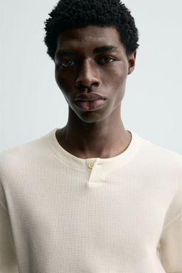 WAFFLE-KNIT HENLEY T-SHIRT