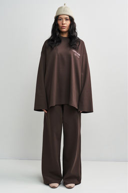 Лонгслив хлопковый с необработанным краем Коричневый - Erist store фото 3