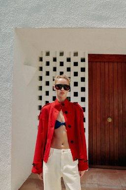CHAQUETA CON LINO CUELLO SUBIDO / Rojo - Zara фото 7