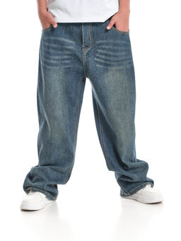 Джинсы свободного кроя на резинке 33-6900 синий