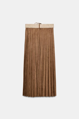 PLEATED FAUX SUEDE MIDI SKIRT WITH BELT - Zara фото 8