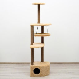 Комплекс для кошек с когтеточкой, угловой, с гамаком, 48 х 48 х 171 см, джут, искусственный мех, беж - Пижон фото 3