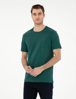 Koyu Ye_il %100 Pamuk Slim Fit Bisiklet Yaka Basic Ti__rt