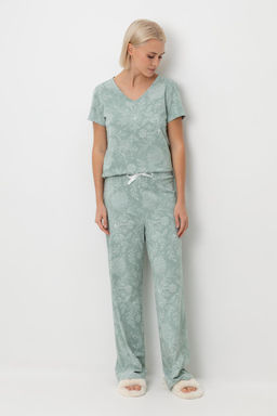 Е 20058/24/голубой прибой,кружевные цветы пижама жен