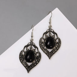 Серьги ассорти Капля изящность, ажурная, цвет чёрный в чернёном серебре