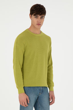 Erkek Regular Fit Bisiklet Yaka F_st_k Ye_ili Basic Kazak