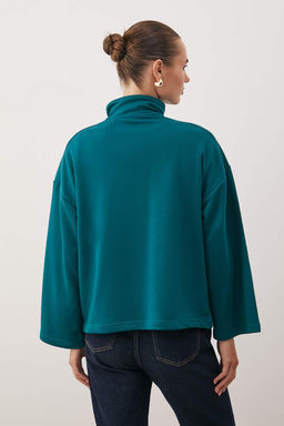 Siyah Dik Yaka Relaxed/Rahat Kal?p Yar?m Pat Fermuarl? ve Cep Detayl? Orme Sweatshirt TWOAW26SW00187 - Trendyolmilla фото 8