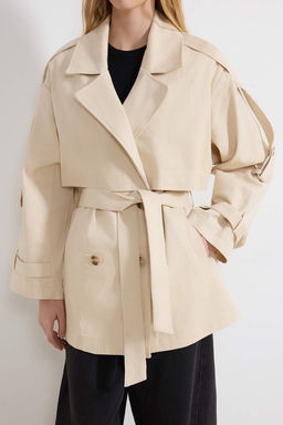 Tas Oversize Kemerli Kruvaze Kapama Midi Trenckot TWOSS26TR00008