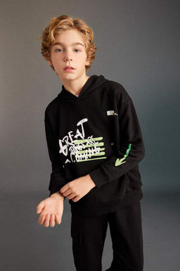 Толстовка оверсайз с капюшоном и принтом для мальчиков - Defacto фото 2