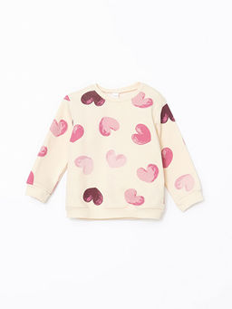 Kalp Bask?l? K?z ?ocuk Sweatshirt ve Tayt Pantolon 2li