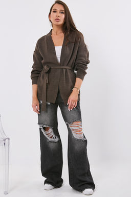 Кардиган объемный без застежки коричневый