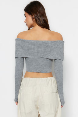 Tas Super Crop Carmen Yaka Triko Kazak TWOAW22KZ1897 - Trendyolmilla фото 21