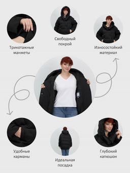 Куртка зимняя женская с капюшоном модная черного цвета 7651Ch - Visdeer фото 24