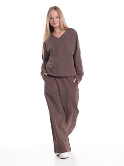 Свитшот для девочки однотонный 22-7699 шоколад - Mini maxi фото 16