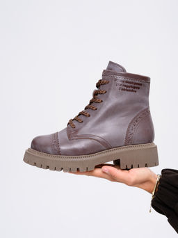 Ботинки 319.taskanaka.Вакса коричневая/шерсть