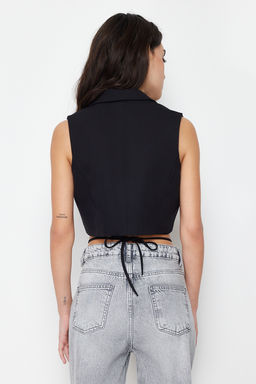 Trendyolmilla Siyah Fitted Dokuma Crop Yelek TWOSS24YE00032  фото 6