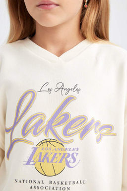 Толстовка оверсайз с круглым вырезом NBA Los Angeles Lakers для девочек - Defacto фото 5