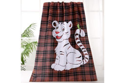 Полотенце махра-хлопок Тигренок на клетке коричневый