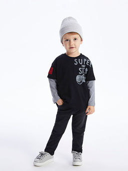 Bisiklet Yaka Uzun Kollu Bask?l? Erkek Bebek Ti??rt - Waikiki фото 2