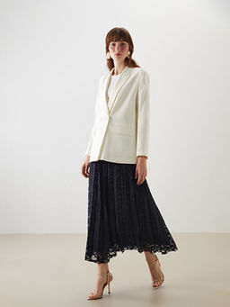 Beli Lastikli Desenli Pileli Etek