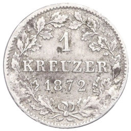 Монета 1 крейцер 1872 года Вюртемберг