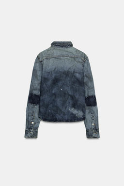 TRF FADED-EFFECT RIPPED DENIM SHIRT - Zara фото 5