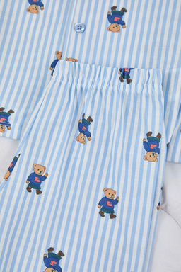 Mavi Yumusak Dokulu Unisex Cocuk Desenli Gomlek Yaka Regular Orme Pijama Tak?m? TKDAW26PT00017 - Trendyolmilla фото 3