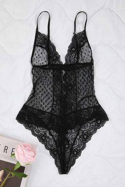 Siyah Tul Fitted Puantiyeli Body THMAW26BD00021 - Trendyolmilla фото 5