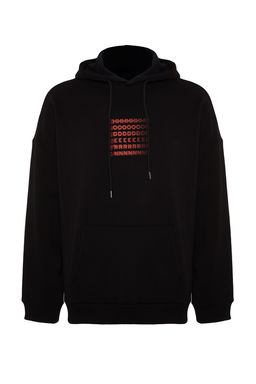 TRENDYOL MAN Siyah Oversize/Genis Kesim Kapusonlu Labirent Bask? Polar Pamuk Sweatshirt TMNAW24SW00201 - Trendyolmilla фото 14