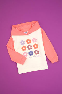 K_z _ocuk Neon Pembe Kap__onlu Sweatshirt