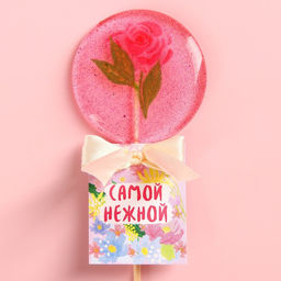 Леденец Самой нежной, с печатью глиттер , вкус: клубника, БЕЗ САХАРА, 20 г.