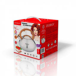 Чайник из нержавеющей стали "Zeidan" 3л, со свистком, фиксированная прорезиненная ручка "под дерево", курковый механизм, 7-ми степовое капсулированное индукционное дно, подарочная коробка (Китай) Подходит для всех видов плит, включая индукционную!