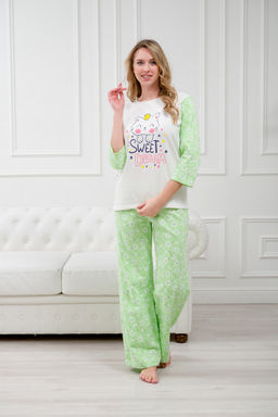 Пижама женская из футера Кисонька нежно-зеленый - Амадэль фото 7