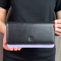 Итальянский женский кожаный кошелек DuDu серии Canarie | черно-лавандовый - Dudubags фото 7