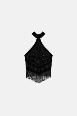 COMBINED HALTER NECK BEADED GEORGETTE TOP - Zara фото 7