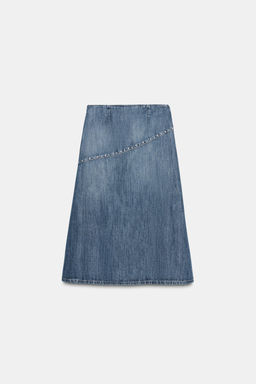 TRF STUDDED DENIM SKIRT - Zara фото 7