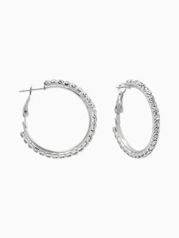 Цена за 2 шт. Серьги-кольца со стразами d=3,5см, цвет белый в серебре