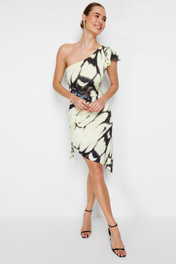 Limited Edition Cok Renkli Bask?l? Midi Asimetrik Yaka Esnek Orme Kalem Elbise TWOSS24EL00565 - Trendyolmilla фото 7