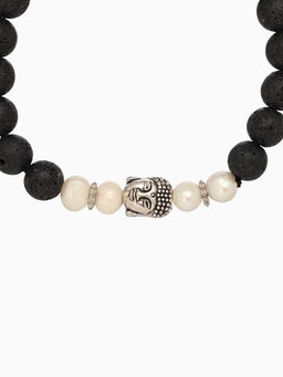 Браслет «Будда», длина 18 см, жемчуг, лава